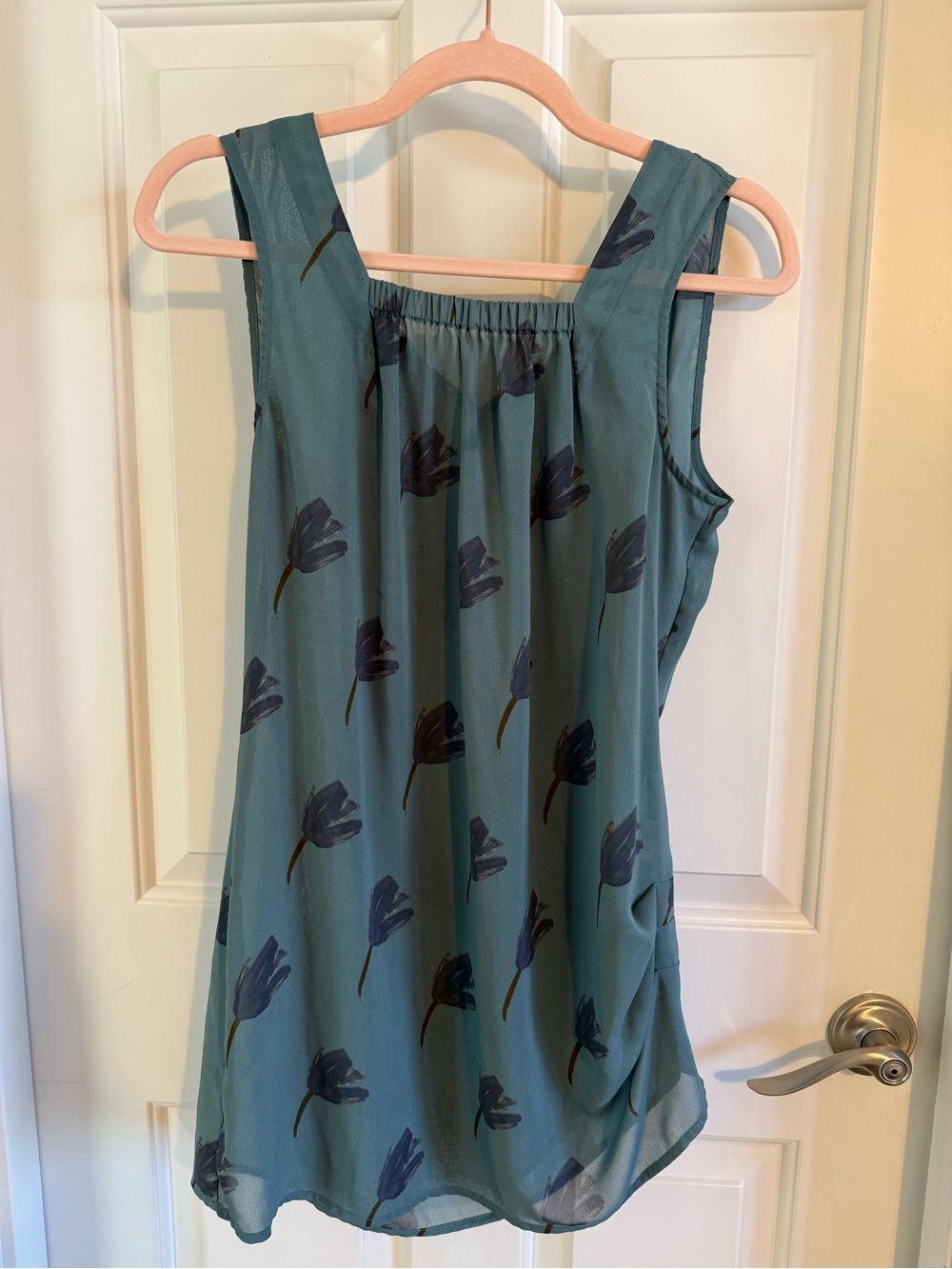 CAbi Teal Floral Sleeveless Pleated Shift Top